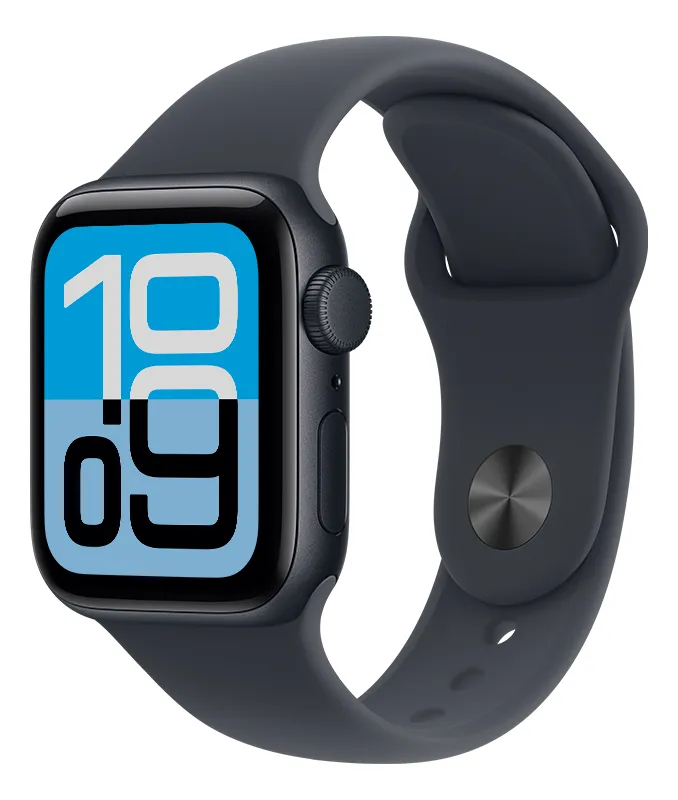 Apple Watch SE 3 GPS • Caixa meia-noite de alumínio – 40 mm • Pulseira esportiva meia-noite – PM